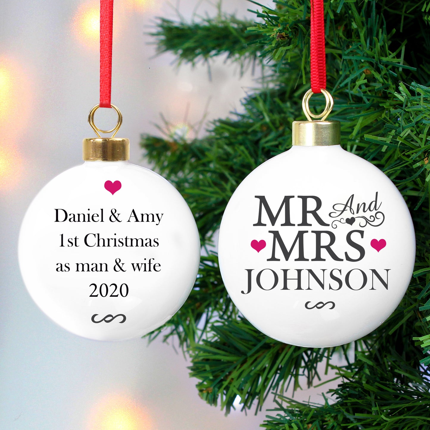 Personalised Christmas Bauble, 'Mr & Mrs'