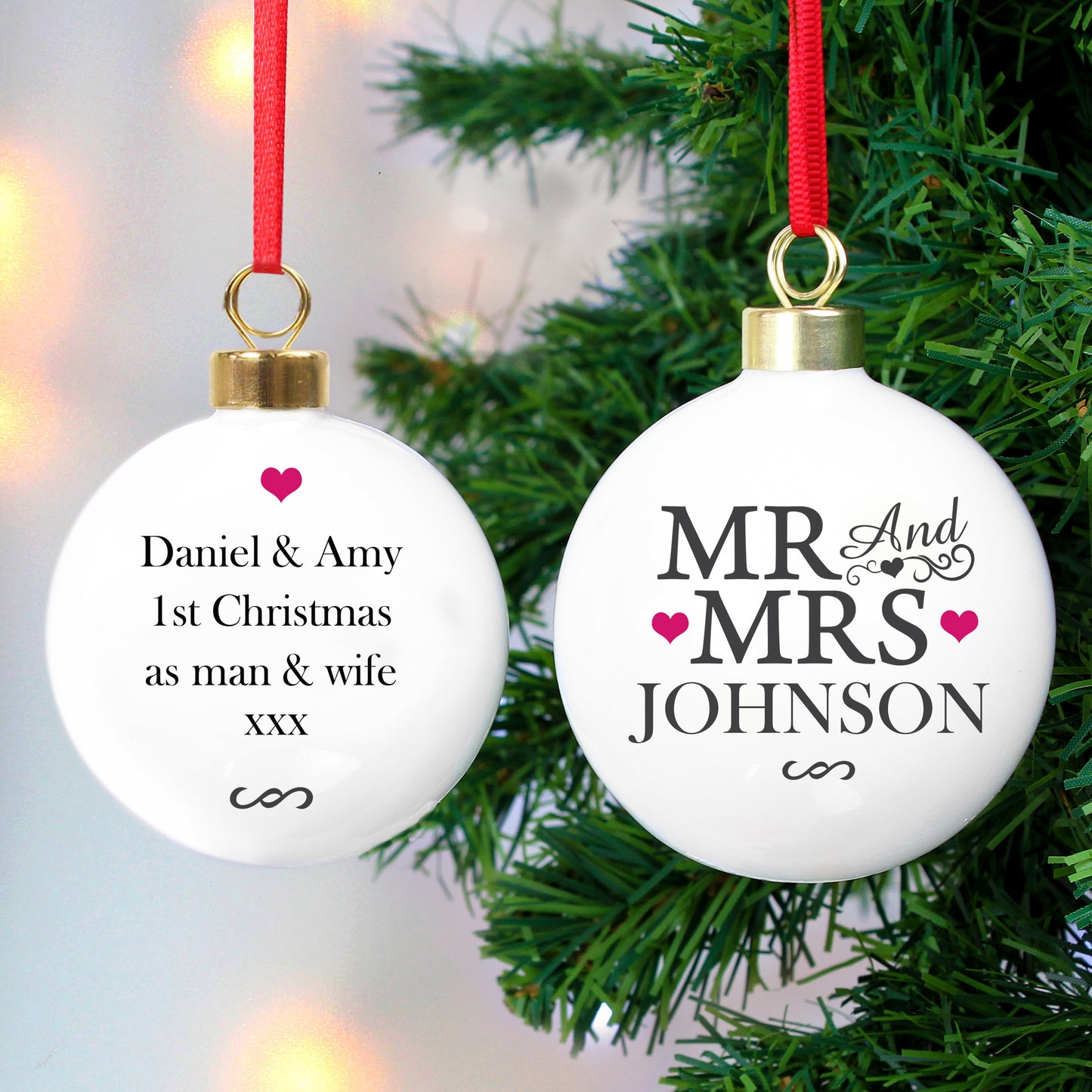 Personalised Christmas Bauble, 'Mr & Mrs'