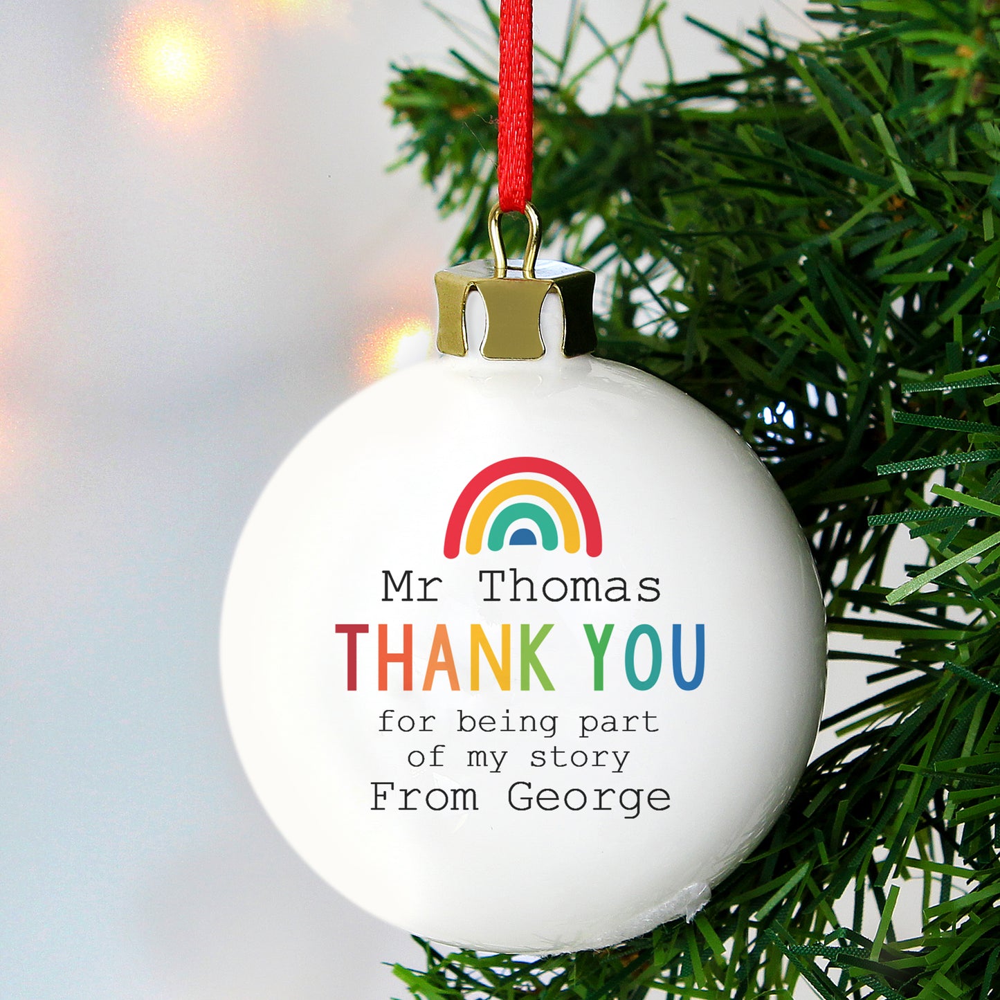 Personalised Rainbow Thank You Bauble