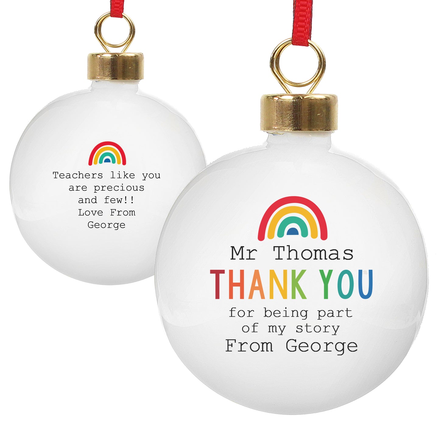 Personalised Rainbow Thank You Bauble