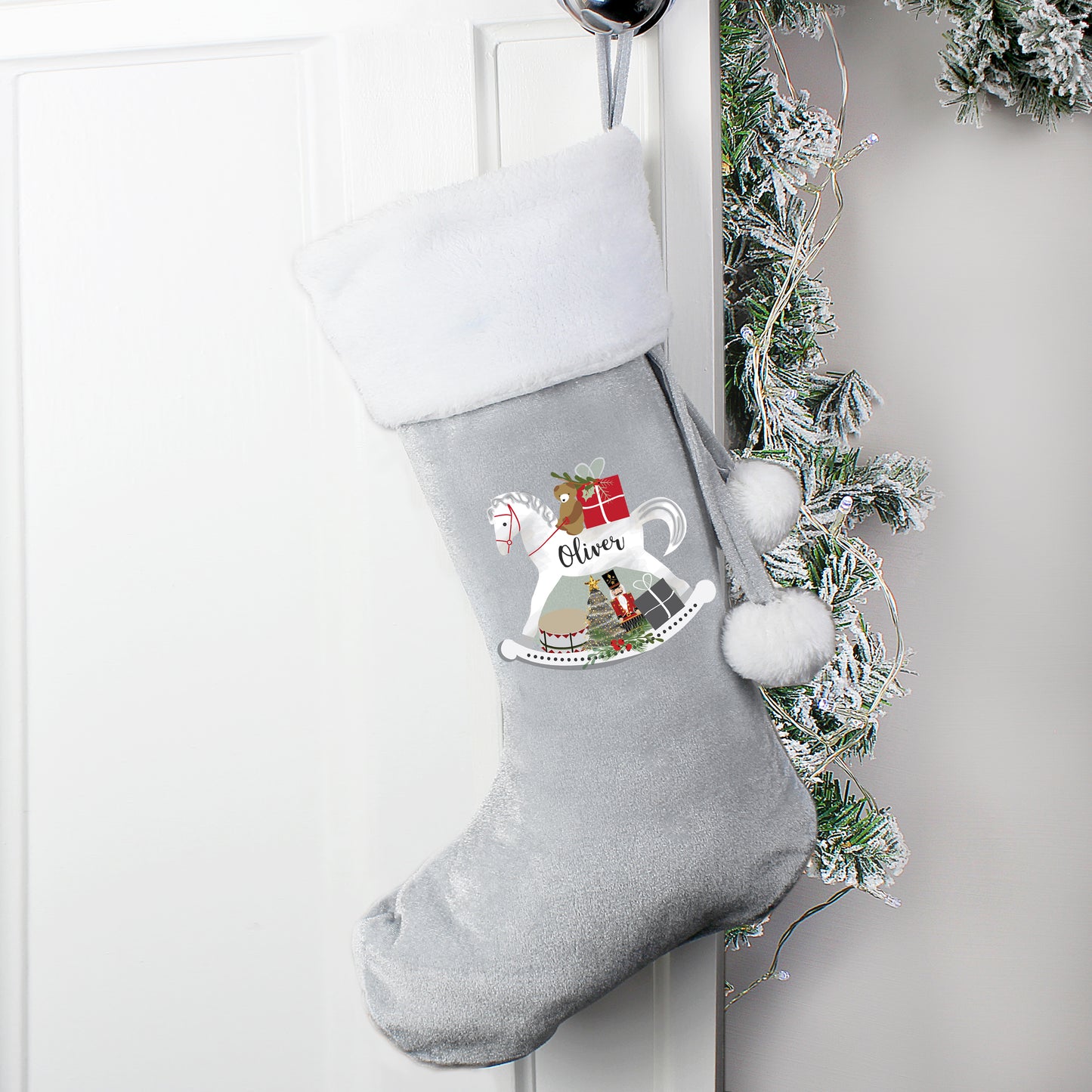 Personalised Luxury Silver Grey Christmas Stocking - 6 Designs