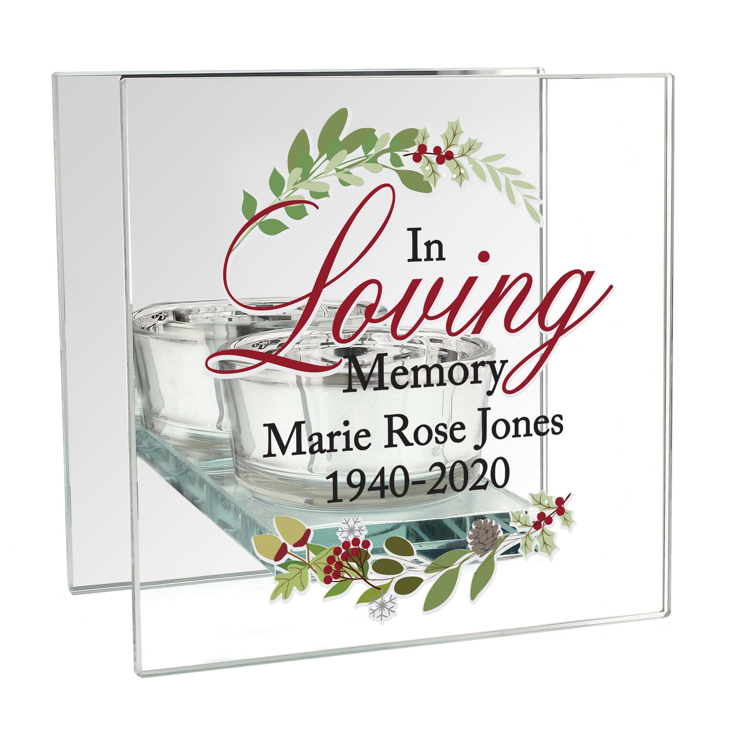Personalised In Loving Memory At Christmas Mirrored Glass Tea Light Holder