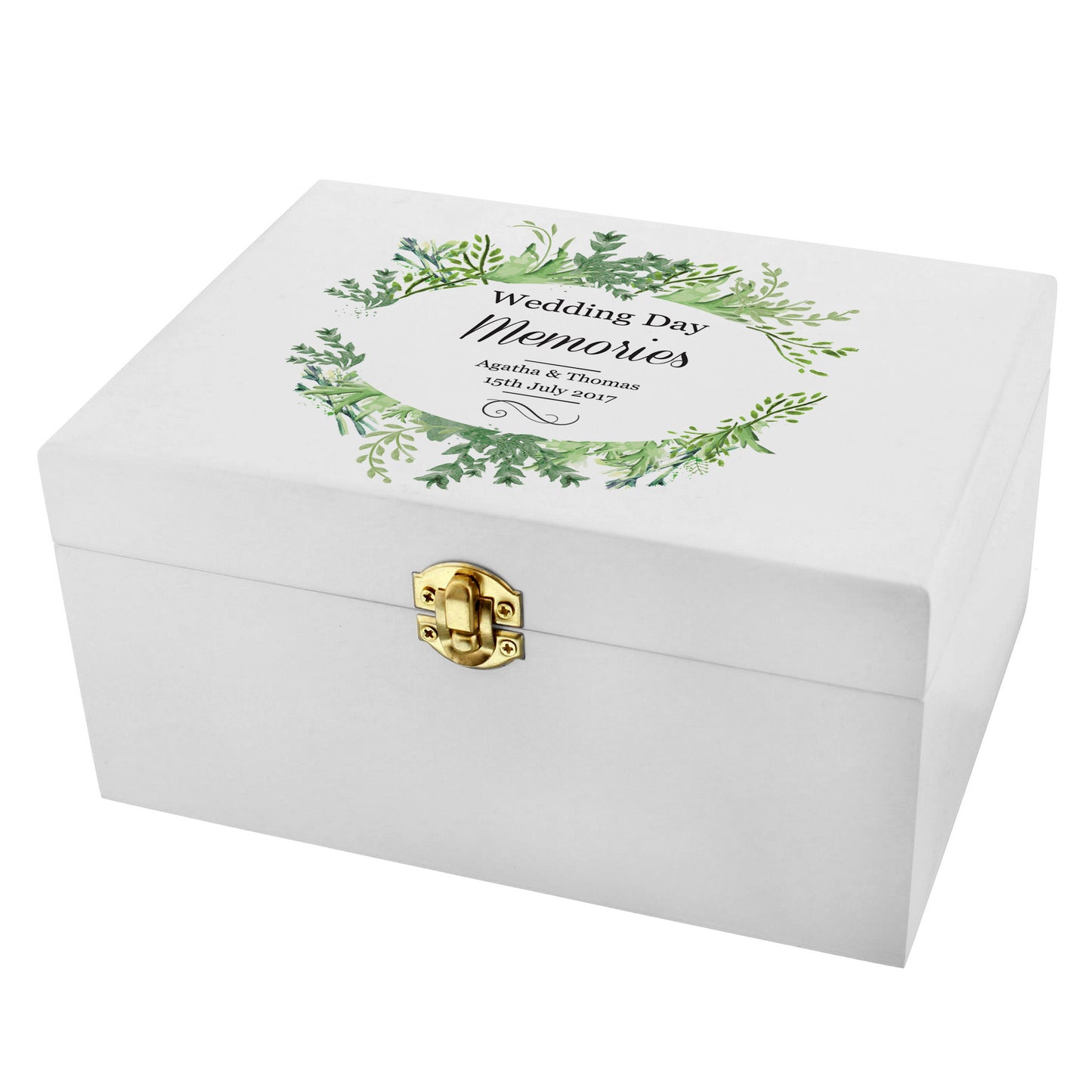 Personalised Botanical White Wooden Keepsake Box
