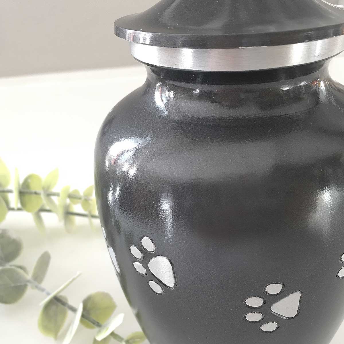Black/Silver Paw Pet Cremation Urn for Ashes