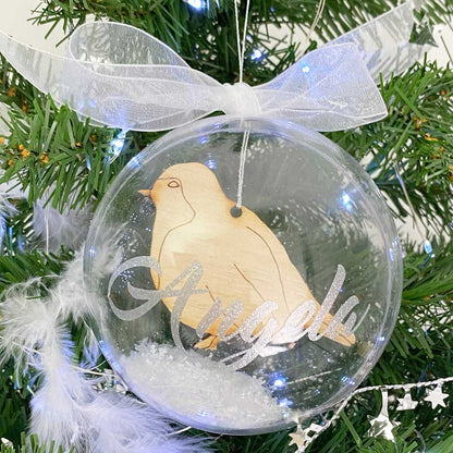 Personalised Wooden Hanging Robin Bauble