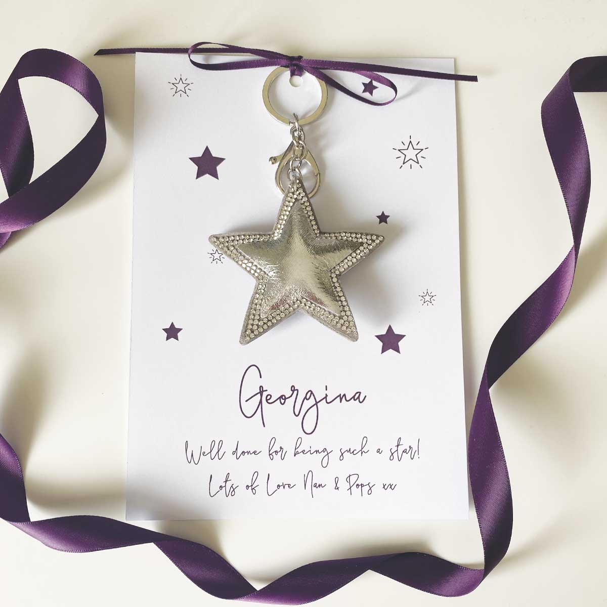 Shimmering crystal padded star keyring/bag charm - personalised