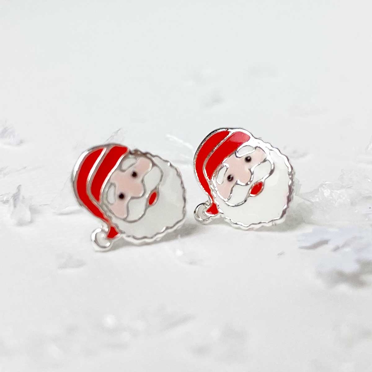 Sterling Silver Santa Face Earrings