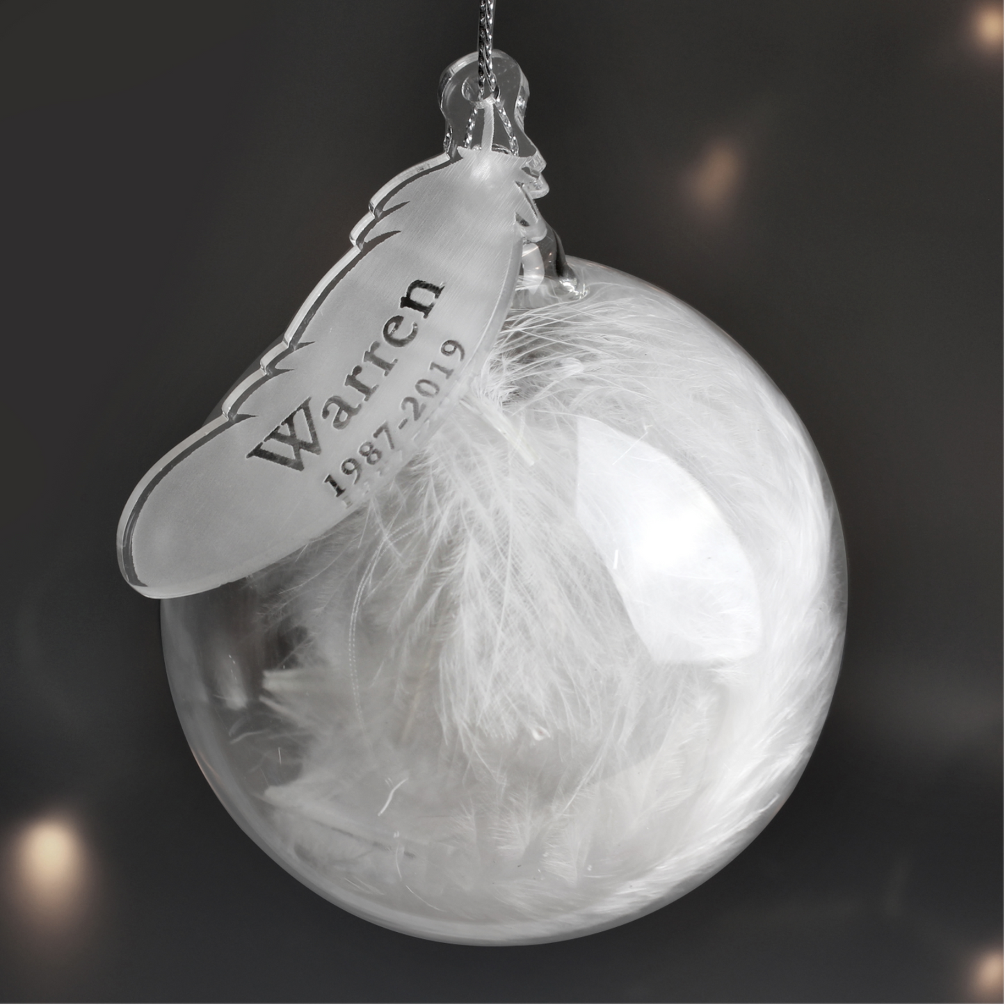 Personalised White Feather Name & Date Glass Bauble