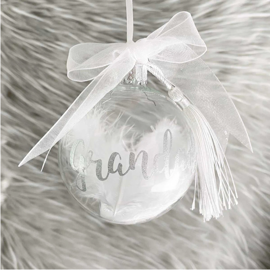 Personalised Luxury Feather Filled Glass Memorial Bauble
