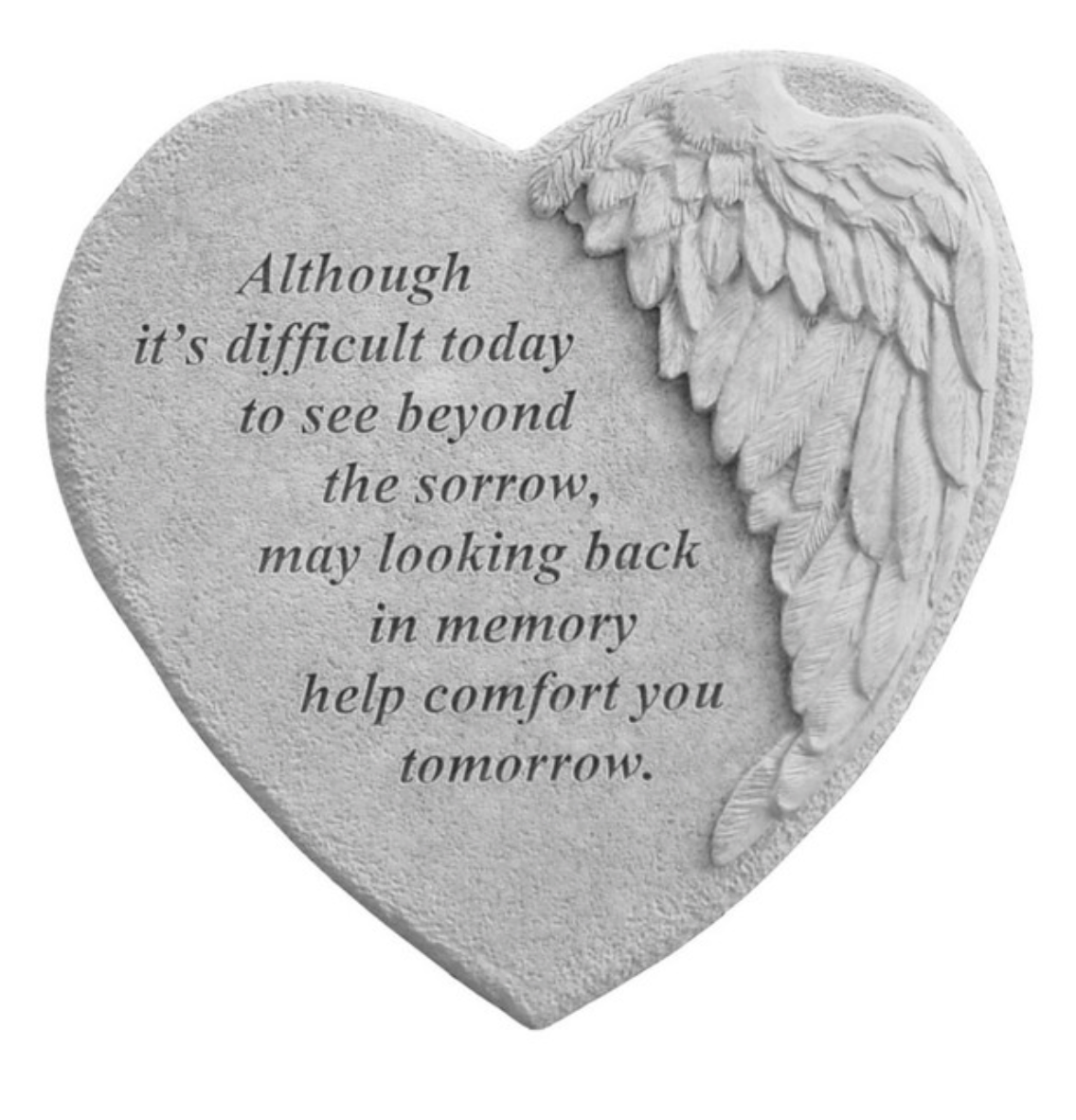 Large 23cm Memorial Heart Stone with Wing - Although it's difficult today