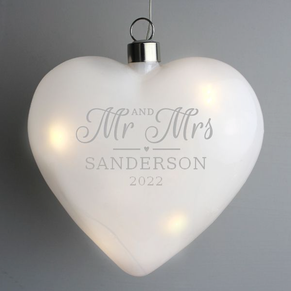 Personalised Mr & Mrs LED Hanging Glass Heart