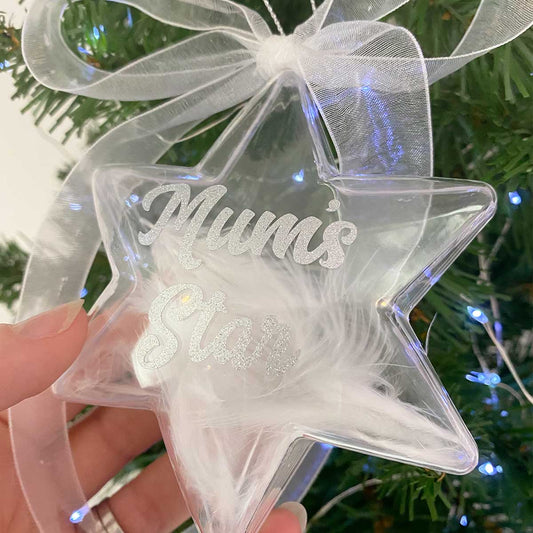 White Feather Filled Star Memorial Christmas Decoration