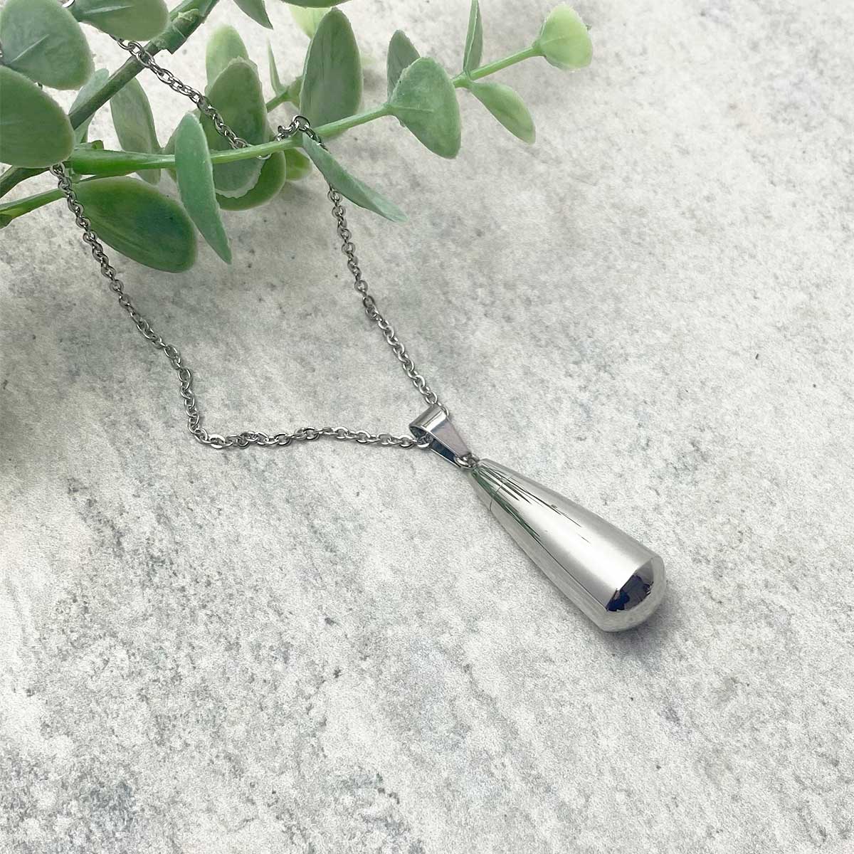 Engraved Teardrop Glass and Steel Urn Necklace for Human Ashes w/ Opal –  Ashley Lozano Jewelry