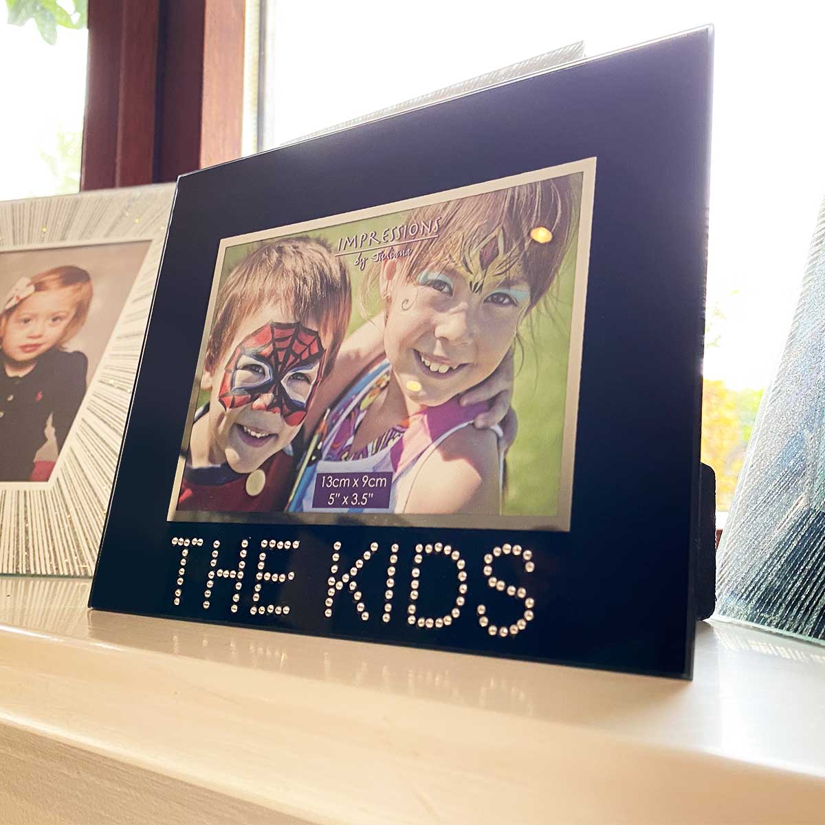 'The Kids' Photo Frame, Black Glass Crystal Details