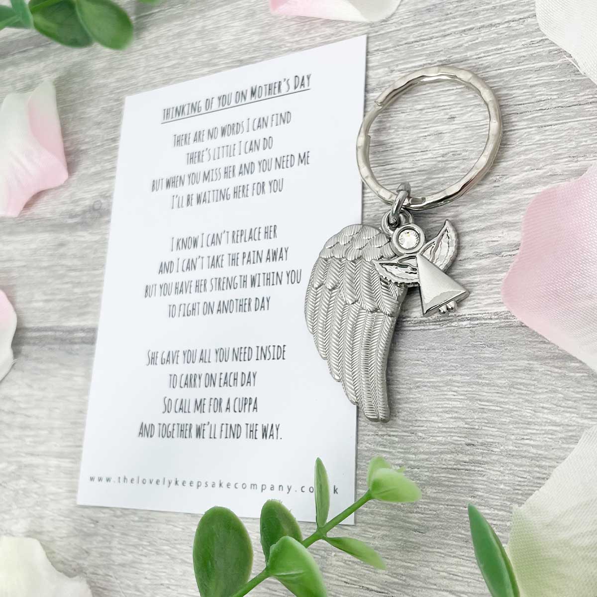 Thinking Of You On Mother's Day Angel Charm Memorial Wing Keyring