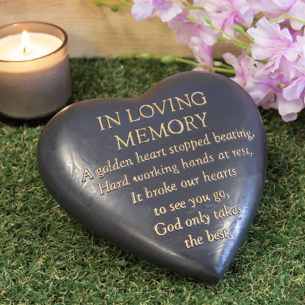 Thoughts of you Grave Marker Dark Grey Heart Memorial Stone - In Loving Memory