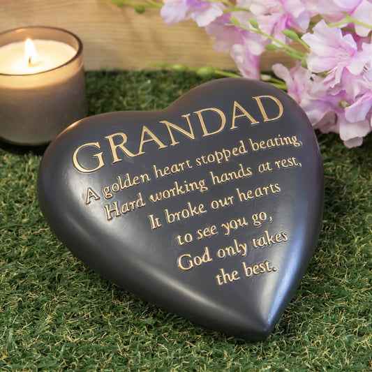 Thoughts of you Grave Marker Dark Grey Heart Memorial Stone - Grandad