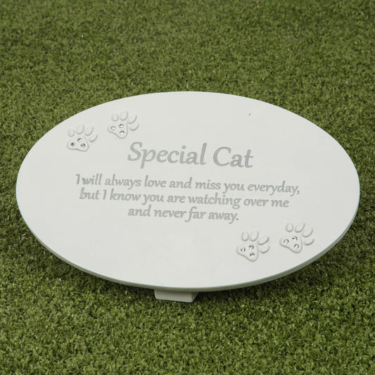 Cream Oval Resin Memorial Plaque - Cat