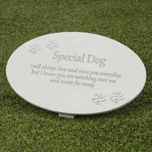 Cream Oval Resin Memorial Plaque - Dog