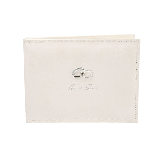 Cream Suede Wedding Guest Book with Silver Rings by Amore