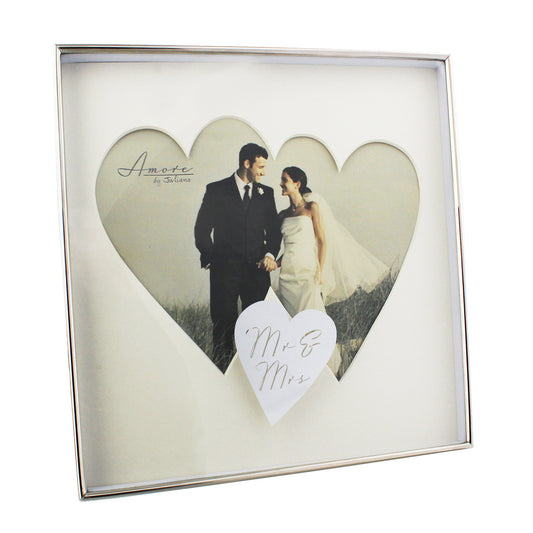 Amore Silverplated Wedding Box Frame with Twin Hearts Mr & Mrs