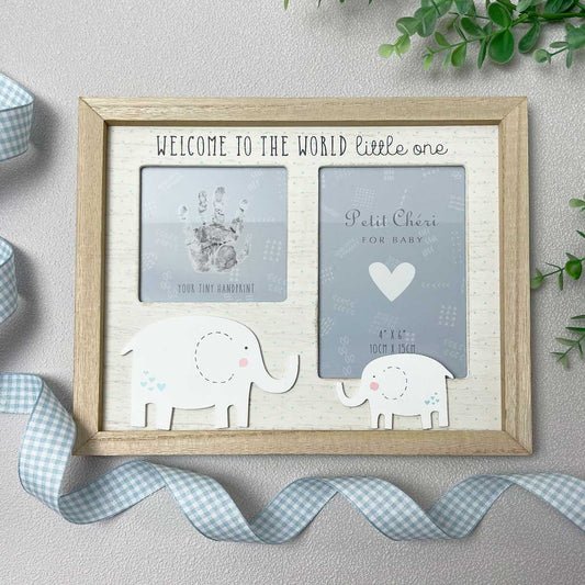 Welcome to the World Little One Hand Print and Photo Frame in Blue