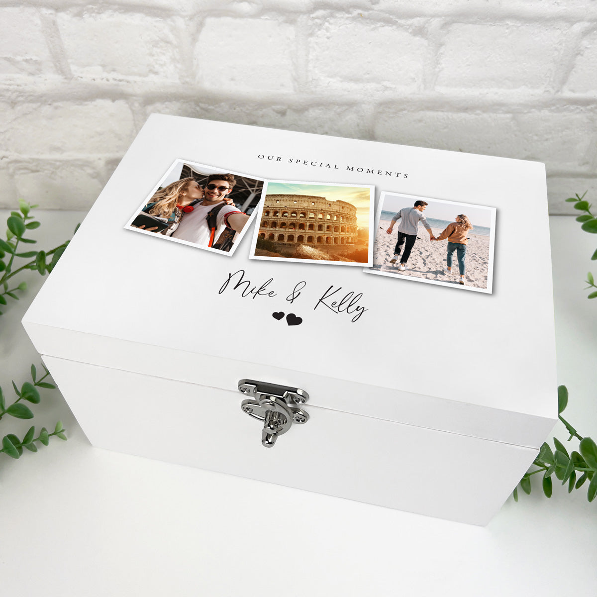 Personalised Luxury White Wooden Couples Photo Keepsake Memory Box - 3 Sizes (22cm | 27cm | 30cm)