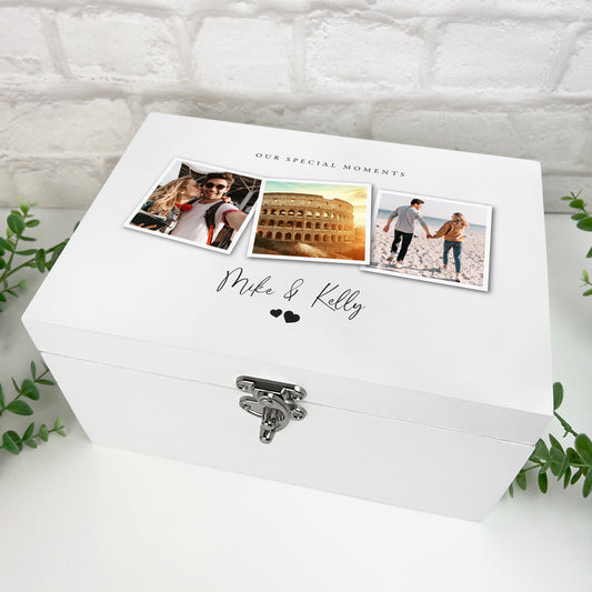 Personalised Luxury White Wooden Couples Photo Keepsake Memory Box