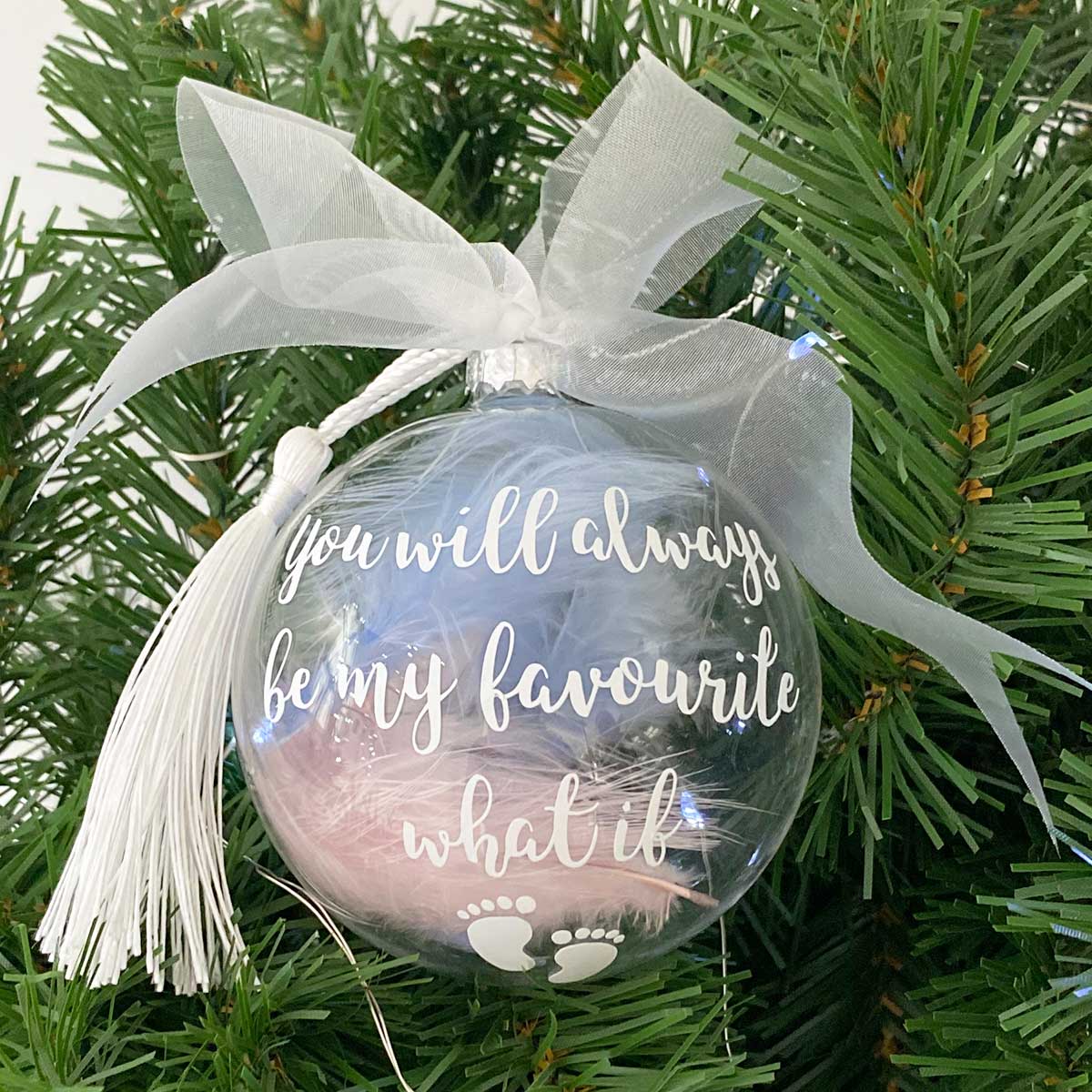 Miscarriage Angel Baby Feather Filled Glass Memorial Bauble The