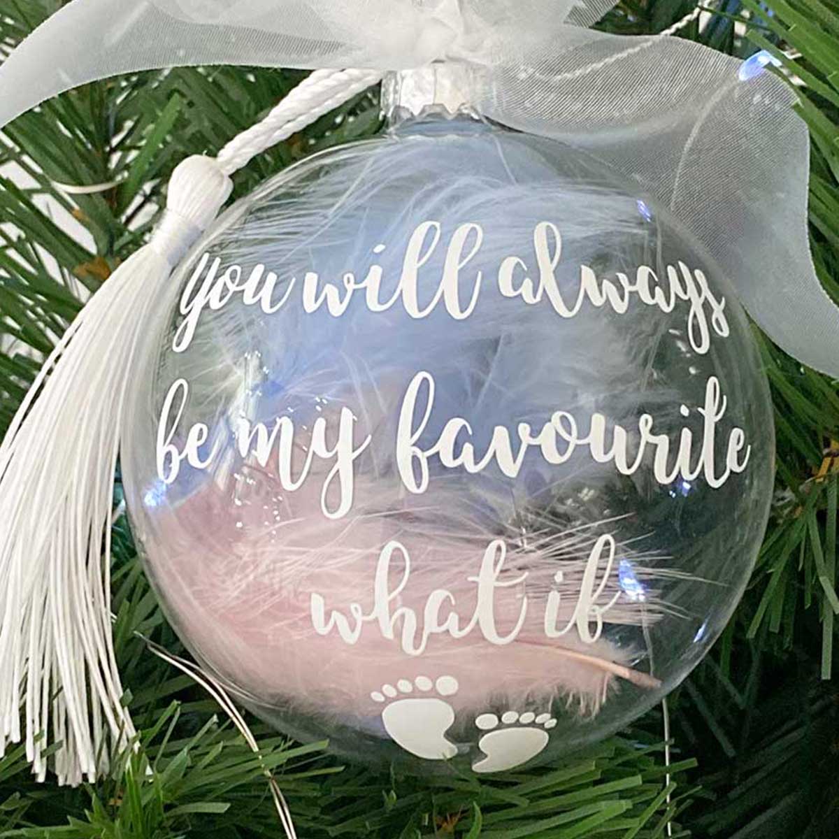Miscarriage/Angel Baby Feather Filled Glass Memorial Bauble