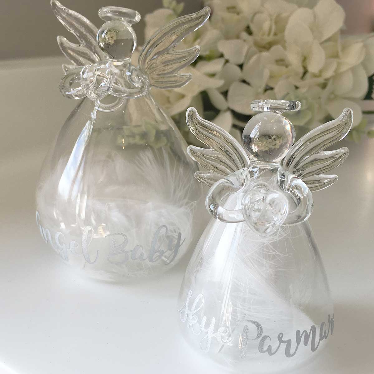 Feather Filled Glass Memorial Angel Ornament/Vase