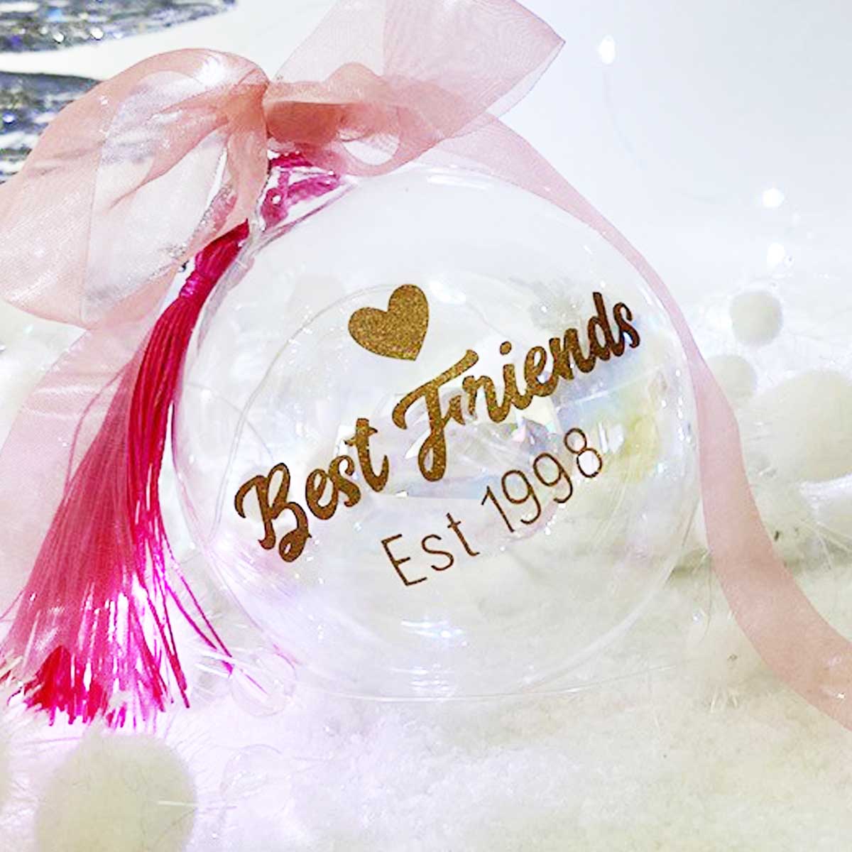 Personalised 'Best Friends Established' Glass Christmas Bauble