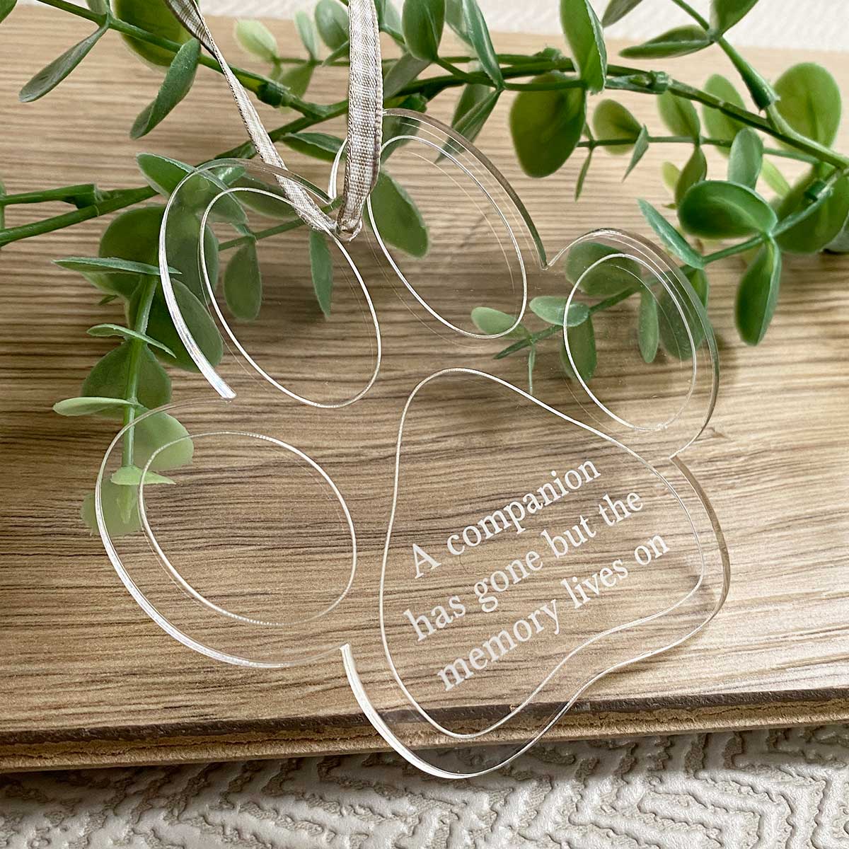 Acrylic Memorial Paw Print Hanging Decoration 'The Memory Lives On' - Colour Options