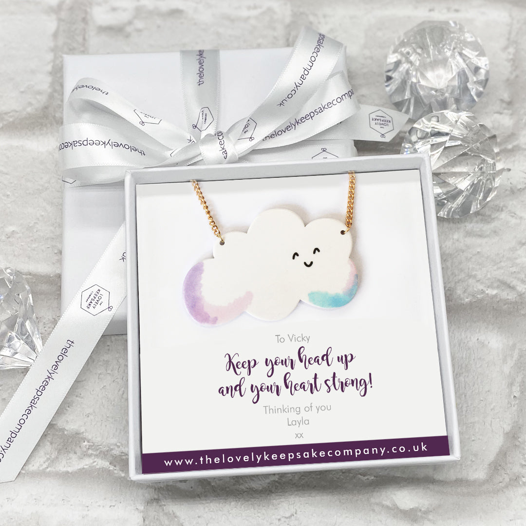 Keep Smiling Cloud Necklace Personalised Gift Box - Various Thoughtful Messages