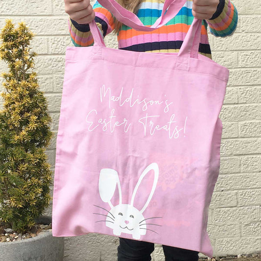 Personalised Bunny Easter Treats Tote Bag (Pink, Blue, Jade Green)