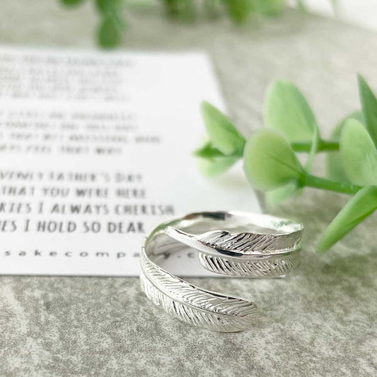 Missing You On Father's Day Poem & Sterling Silver Feather Ring