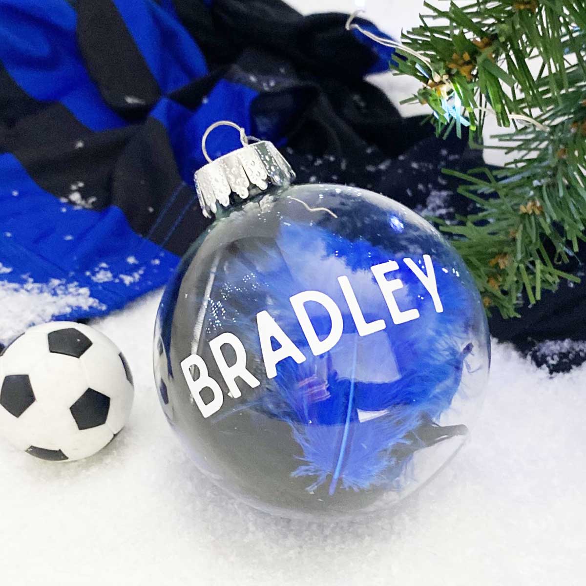 Personalised Sporting Club Colours Glass Christmas Bauble