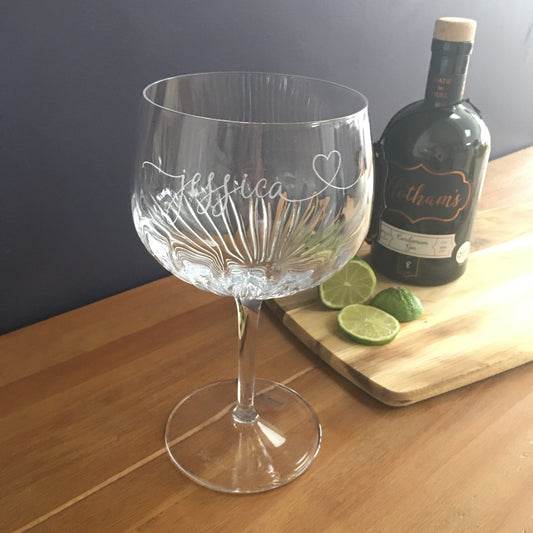 Personalised Crystal Cut Name & Heart Gin Glass
