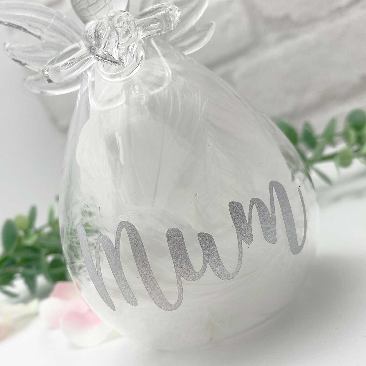 Heavenly Mother's Day Feather Filled Glass Memorial Angel