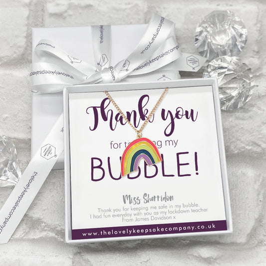 Rainbow Necklace Personalised Thank You Bubble Teacher Gift Box