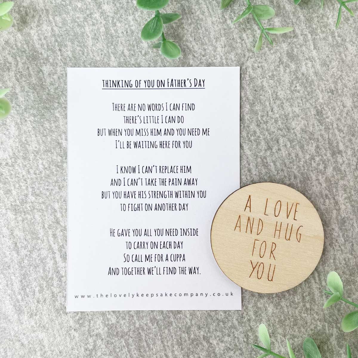 Thinking Of You On Father's Day Poem + Love & Hug Wooden Disc